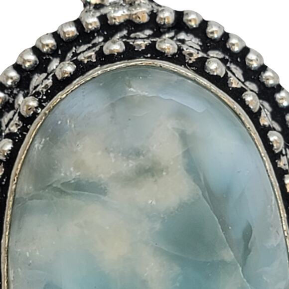 Sterling Silver Larimar Pendant – Oval Handmade Blue Stone Necklace - Picture 4 of 11